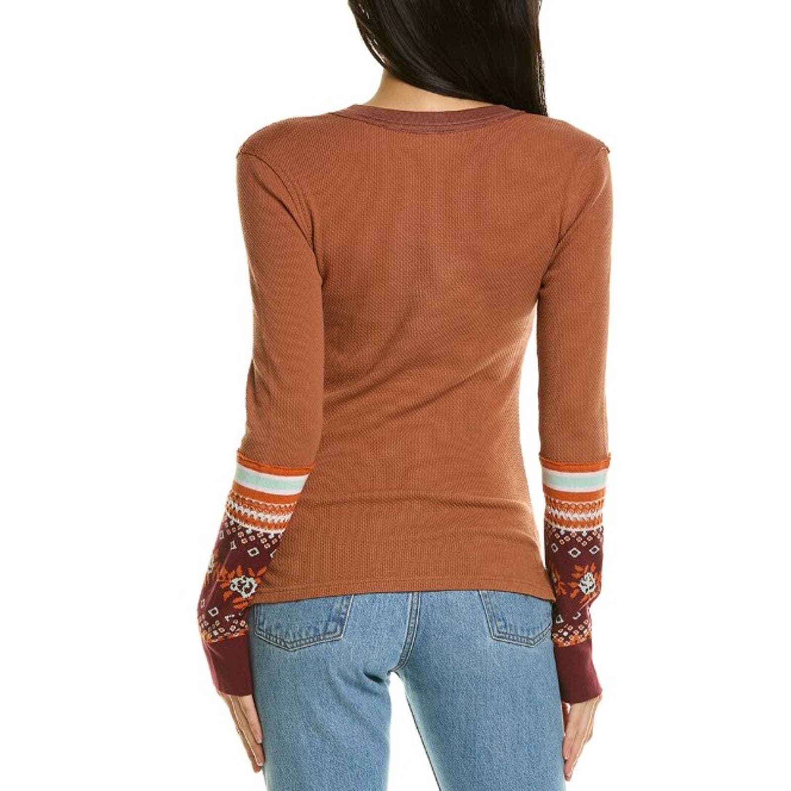Free People NWT Mikah Layering Cuff Pullover V-Neck Knit Shirt Large OB1543742