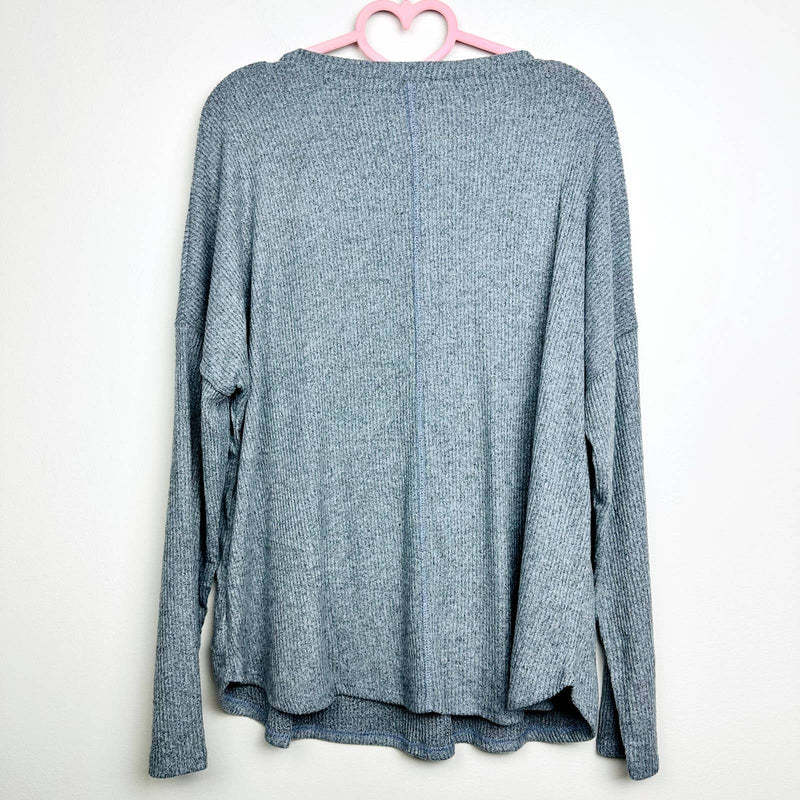 Lulus NWT Just Vibing Ribbed V-Neck Oversized Pullover Sweater Denim Blue