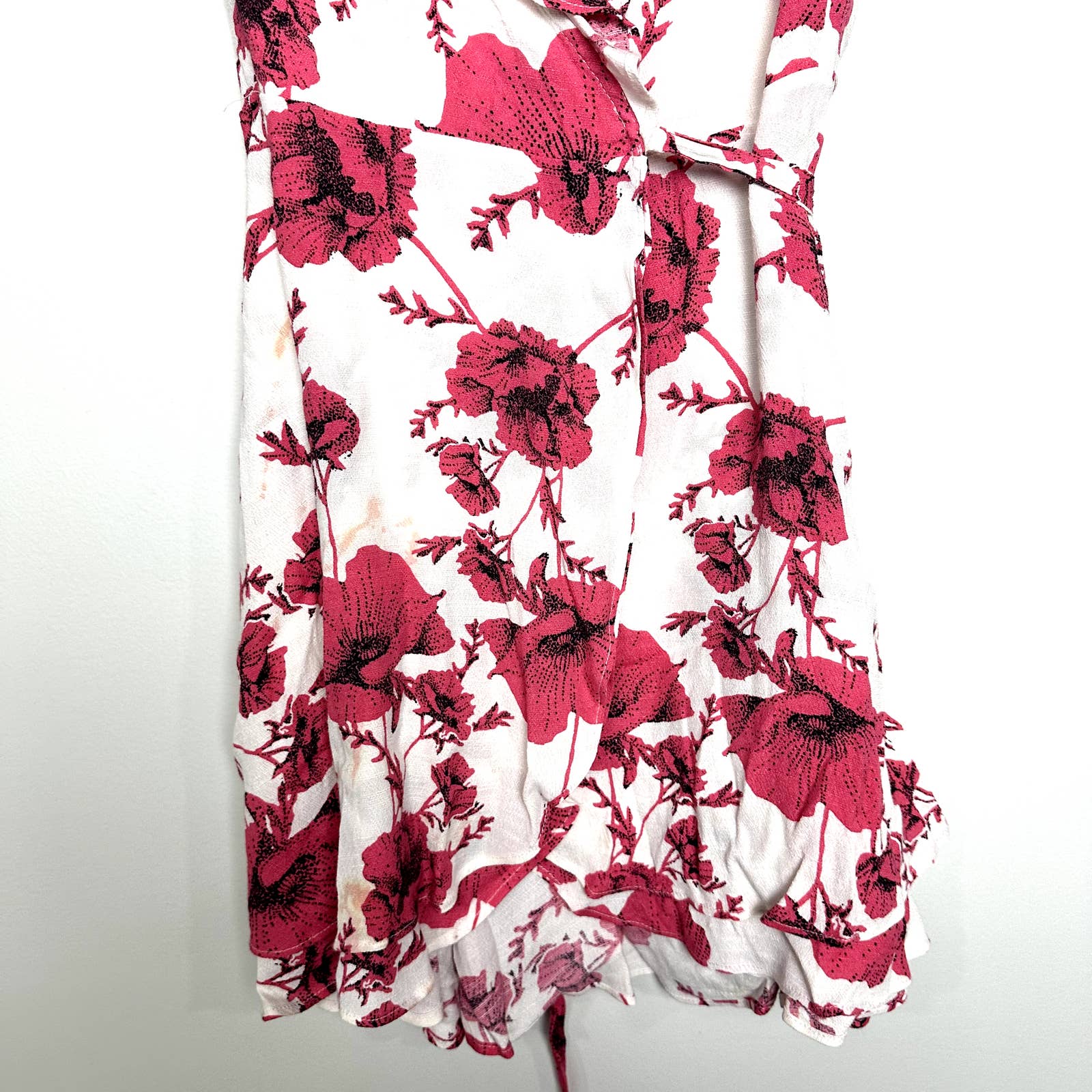 Free People French Quarter Floral Print Tiered Wrap Mini Dress Ivory Sz XS