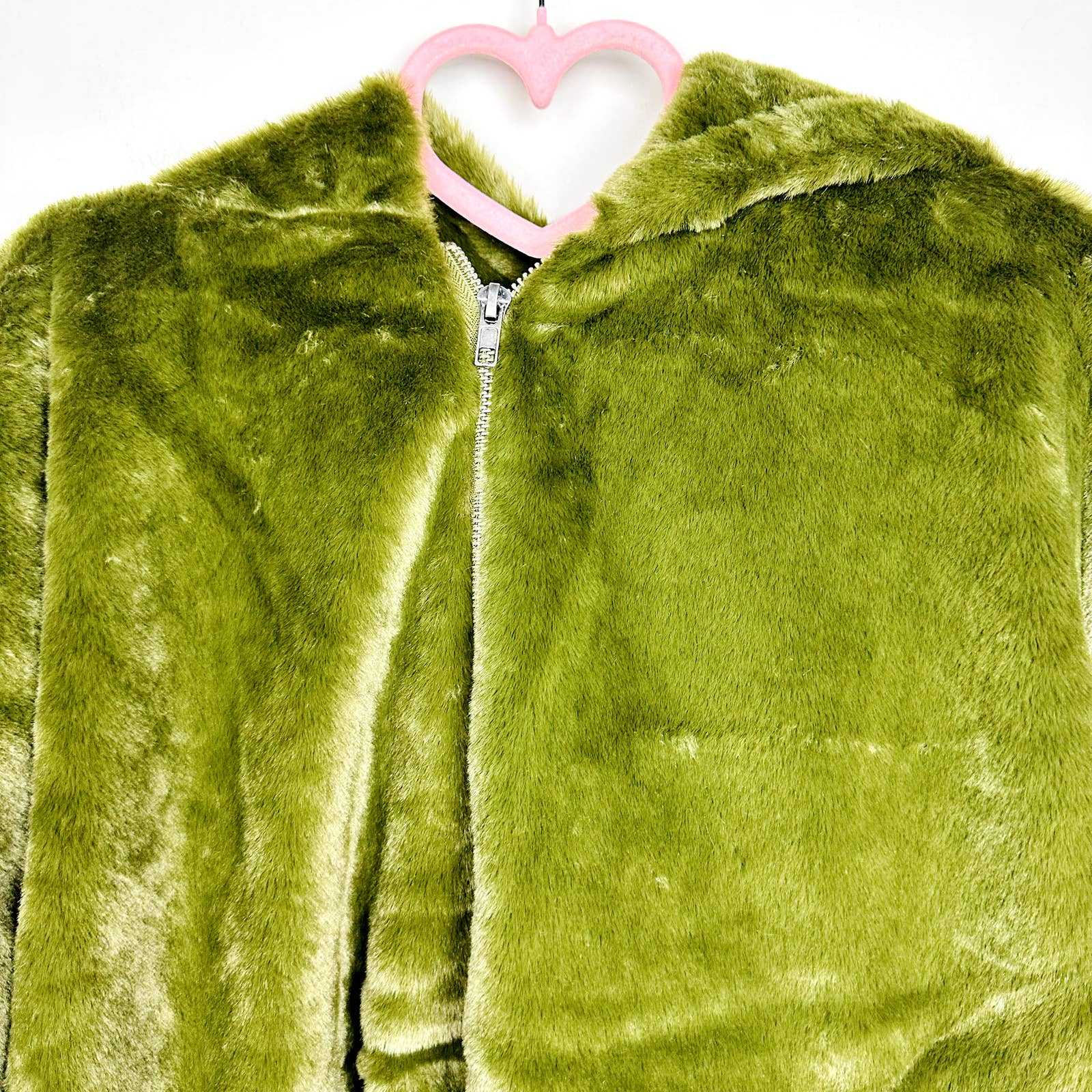 Lulus NWT Deluxe Diva Faux Fur Cozy Oversized Full Zip Hooded Jacket Olive Sz XL