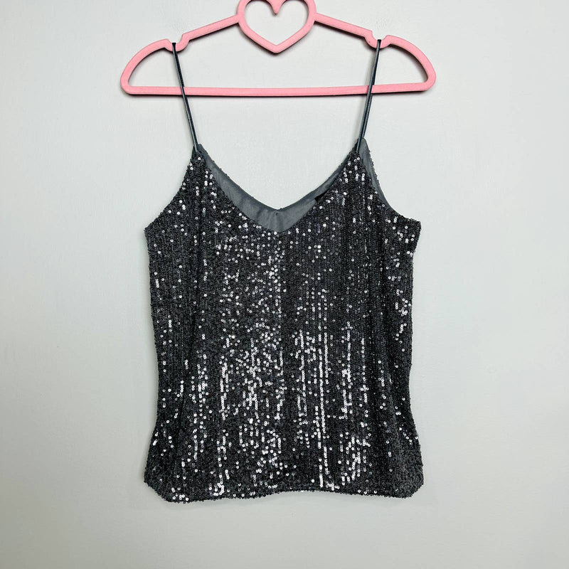 Lulu's NWT Sparkling Glimpse Sequin Sleeveless Scoop Neck Cami Top Gray Medium