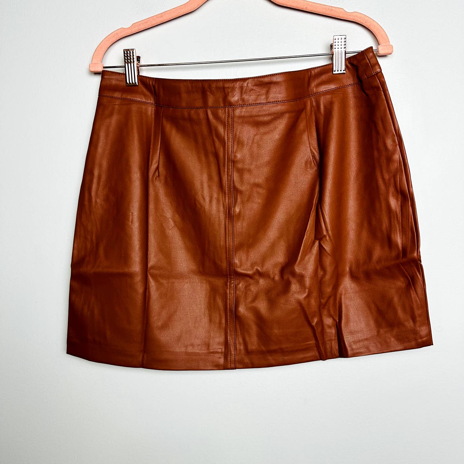 Lulus NWT Most Fab Brown Vegan Leather Button-Front Mini Skirt Clay