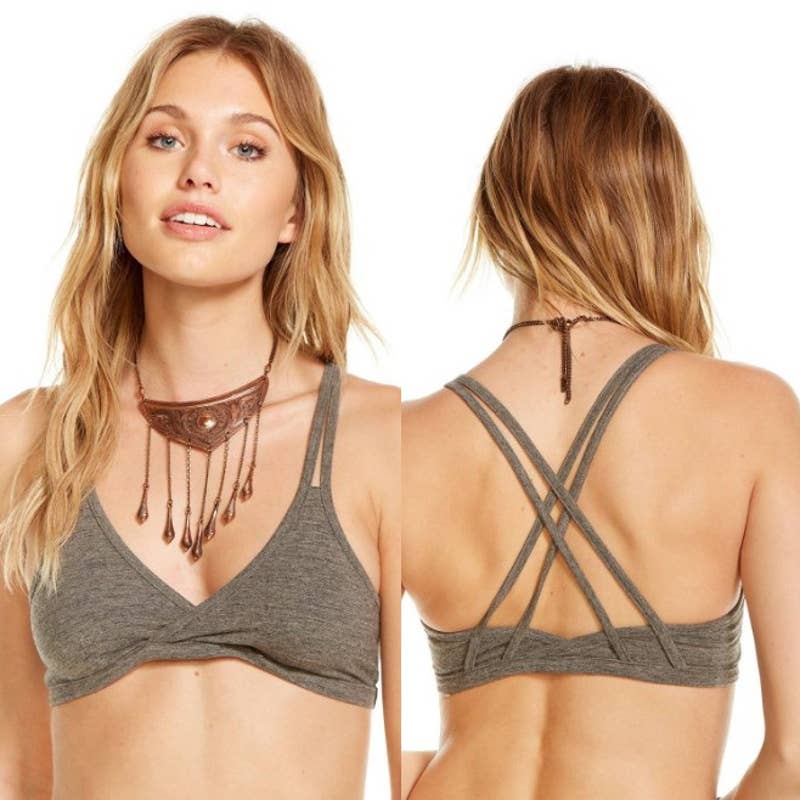 Chaser NWT  Active Criss Cross Strappy Unpadded Bralette Bra Gray Size Medium