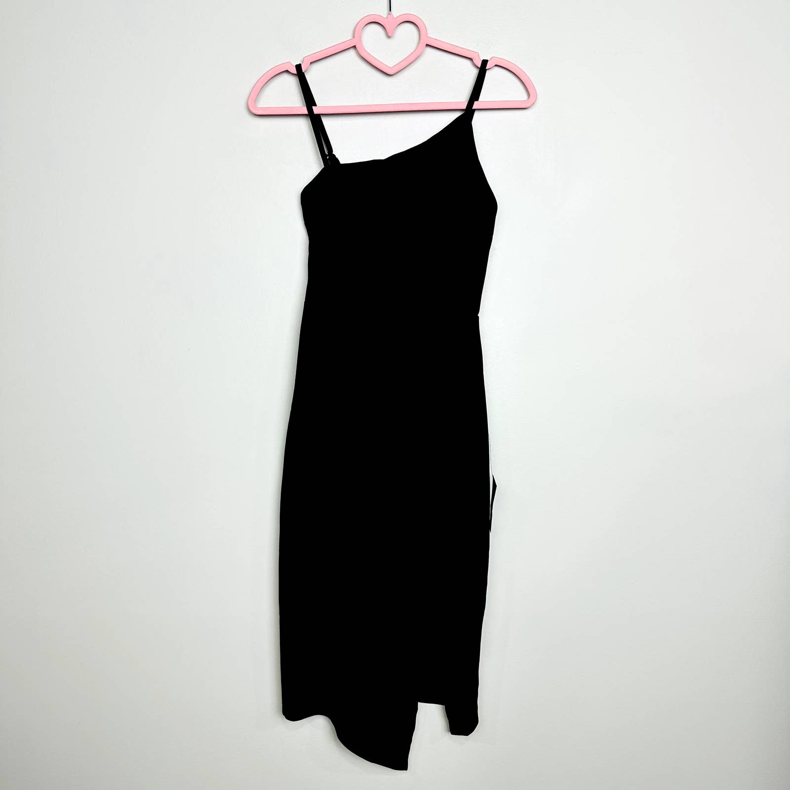 Lulus NWT Shape The Night Asymmetrical Neck Slit Midi Bodycon Dress Black Sz XS