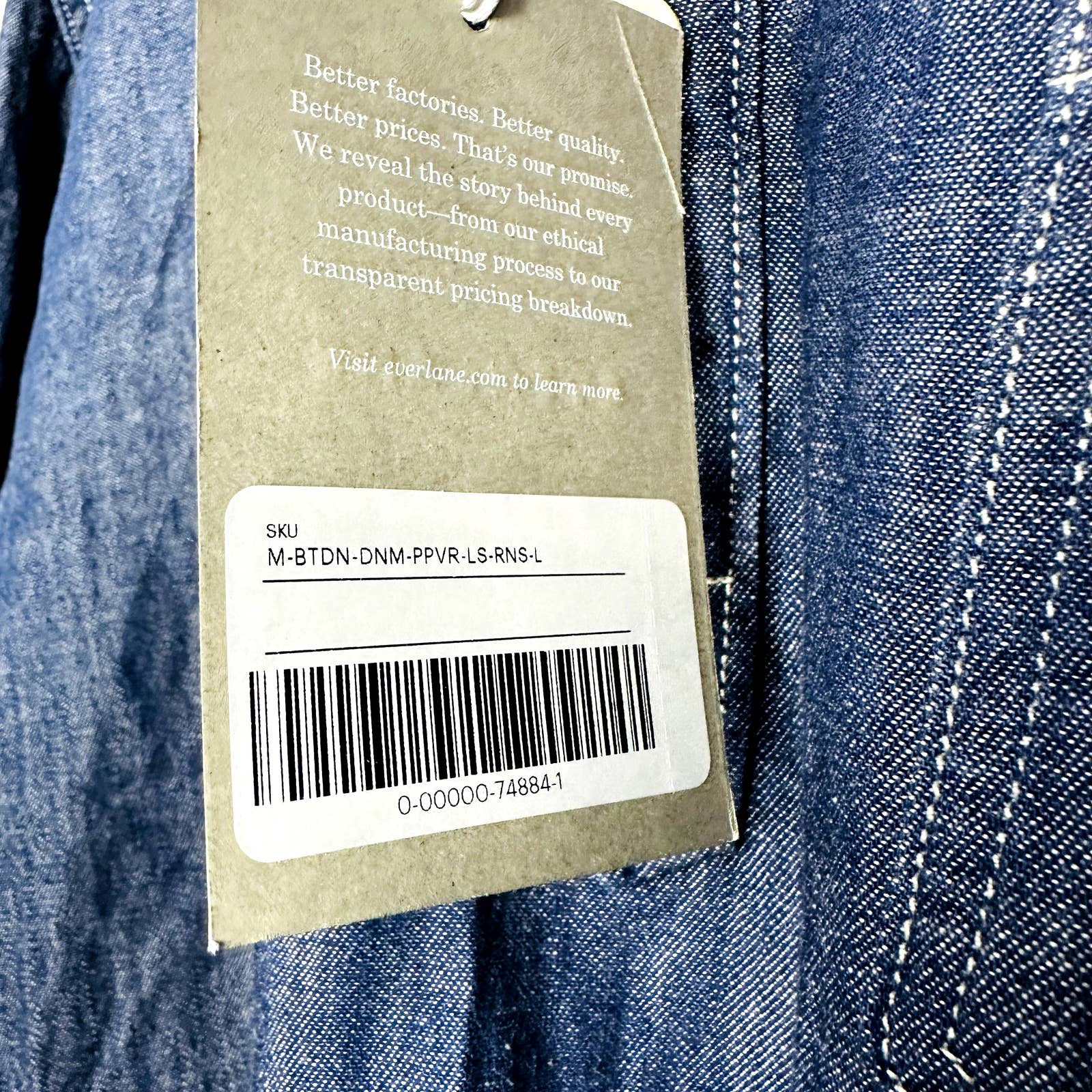 Everlane NWT The Denim Popover Button Front Pullover Shirt Dark Indigo Sz Large