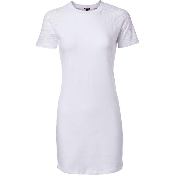 Monrow NWT Mesh Mix Short Sleeve Crew Neck Shirt Dress White Size Small HD0364