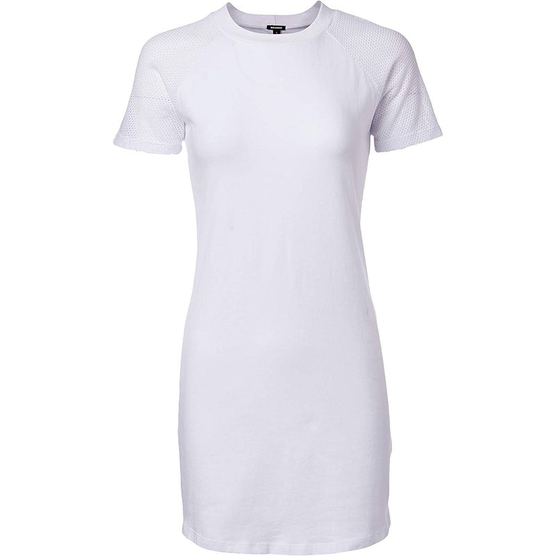 Monrow NWT Mesh Mix Short Sleeve Crew Neck Shirt Dress White Size Small HD0364