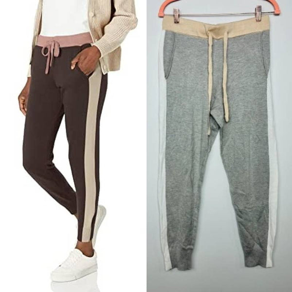 Monrow NWT White Stripes Drawstring Pull-On Jogger Pants Heather Gray Sz Medium