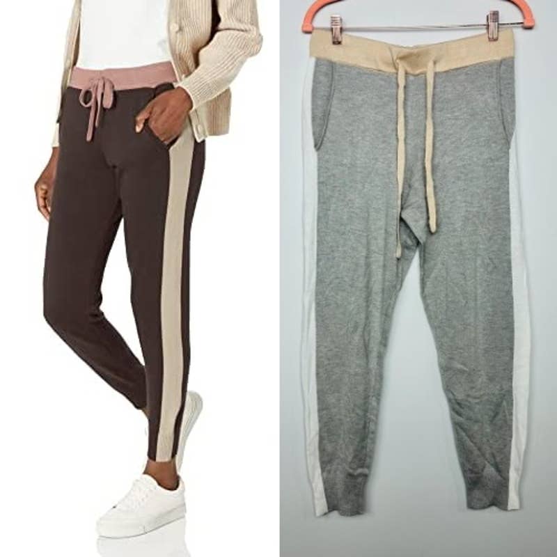 Monrow NWT White Stripes Drawstring Pull-On Jogger Pants Heather Gray Sz Medium