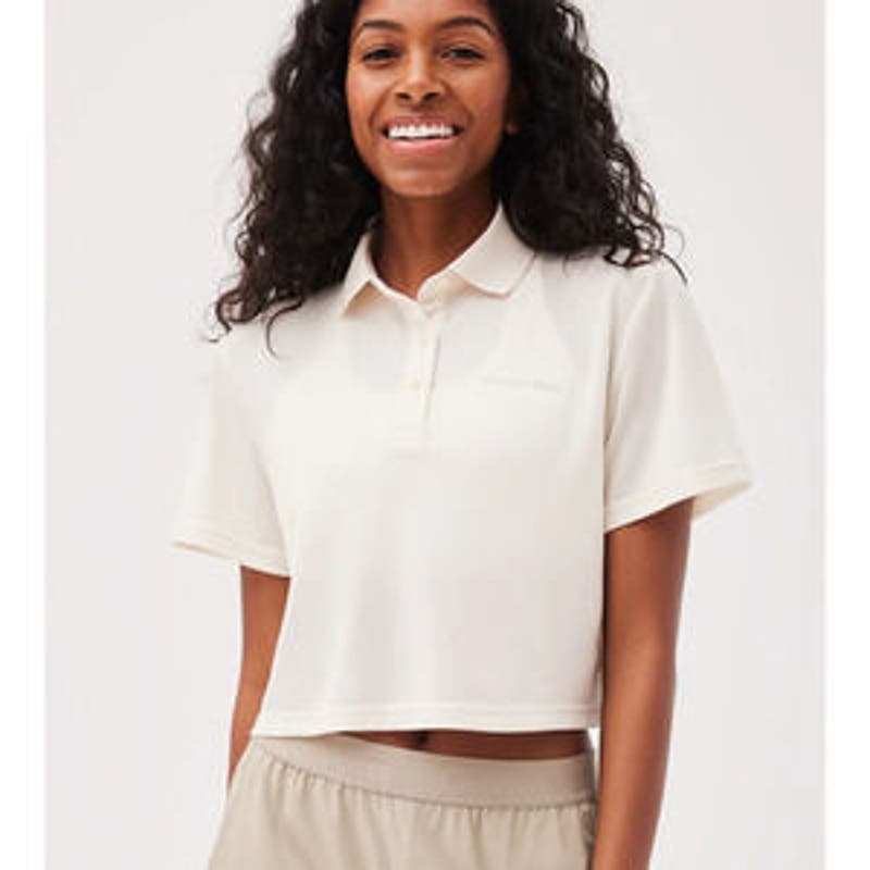 Outdoor Voices NWT Birdie Cropped Top Polo Shirt Milk Stone Size XXL