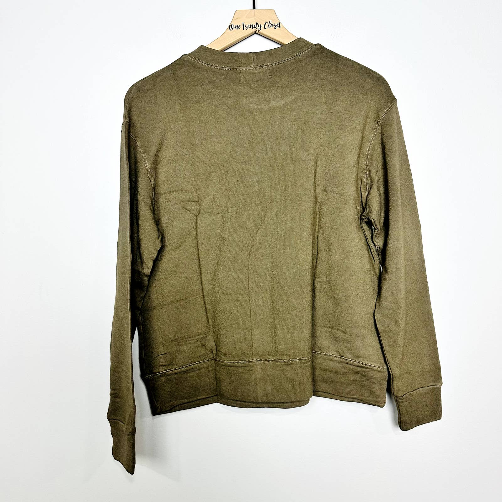 Monrow NWT Supersoft Fleece Boyfriend Pullover Sweatshirt Dusty Olive Size Small