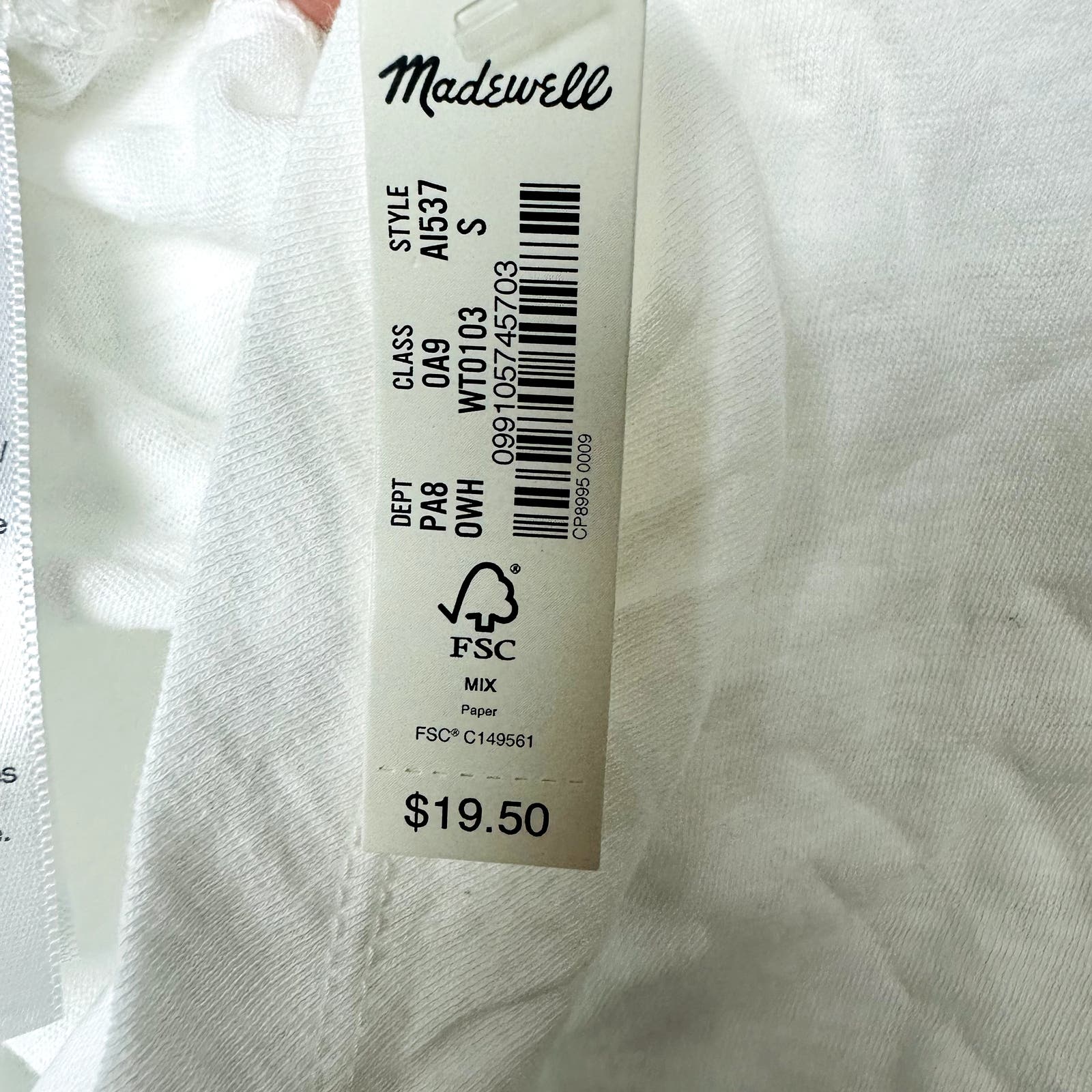Madewell NWT White Whisper Cotton Crew Neck Tee Size Small