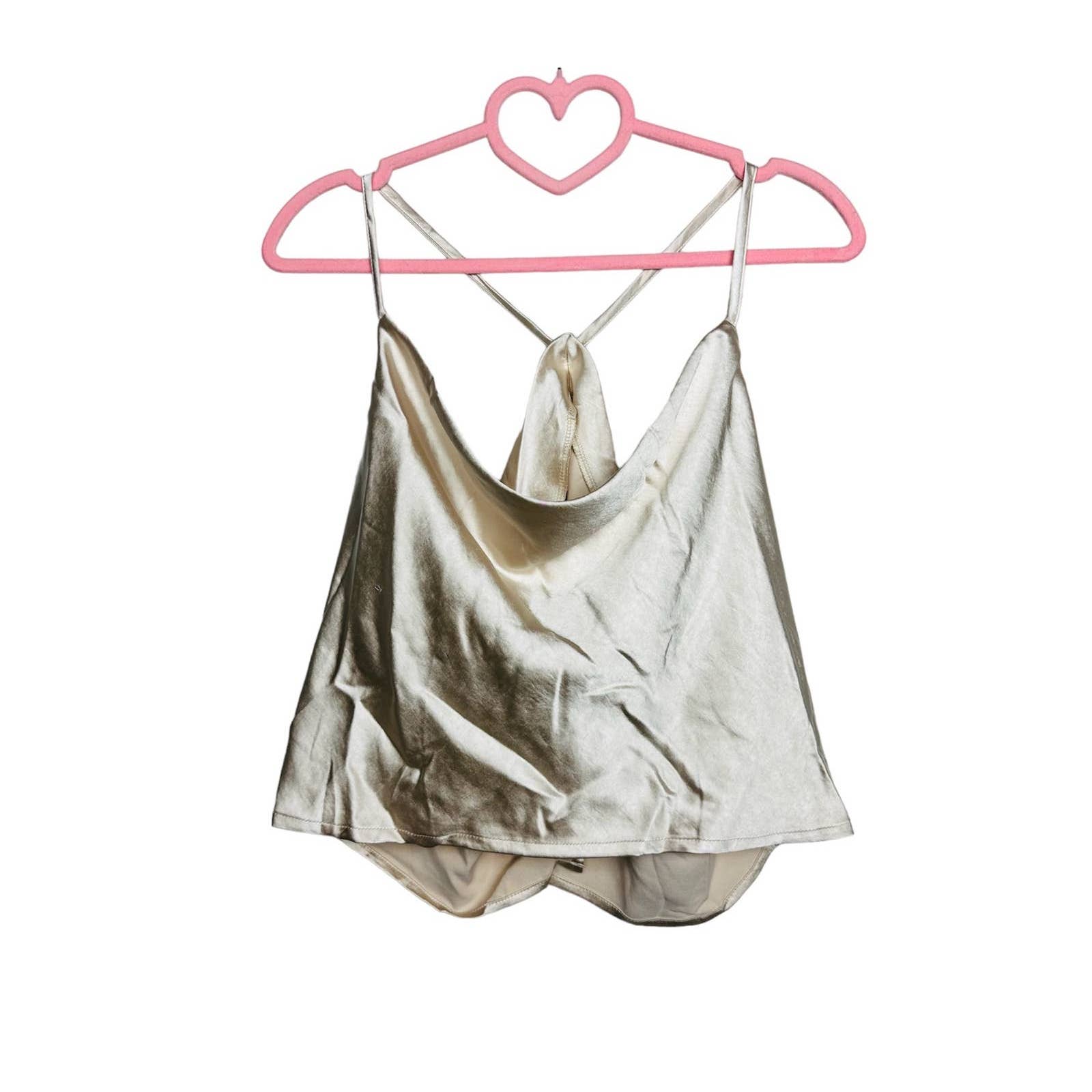 Lulus NWT Hold Onto Love Satin Cowl Neck Cropped Cami Tank Top Beige Size Large