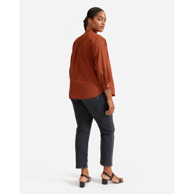 Everlane NWT The Collarless Air Button Down 3/4 Sleeve Shirt Tortoiseshell