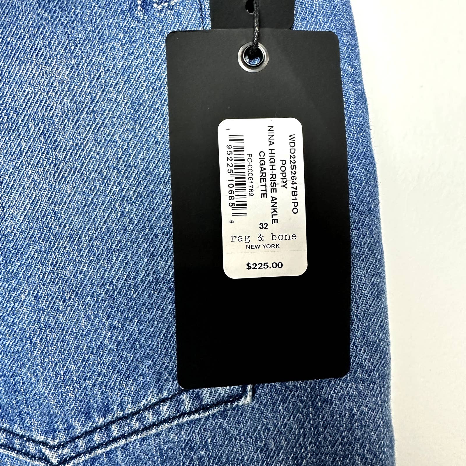 rag & bone NWT Nina High-Rise Raw Hem Ankle Cigarette Denim Jeans Poppy Size 32