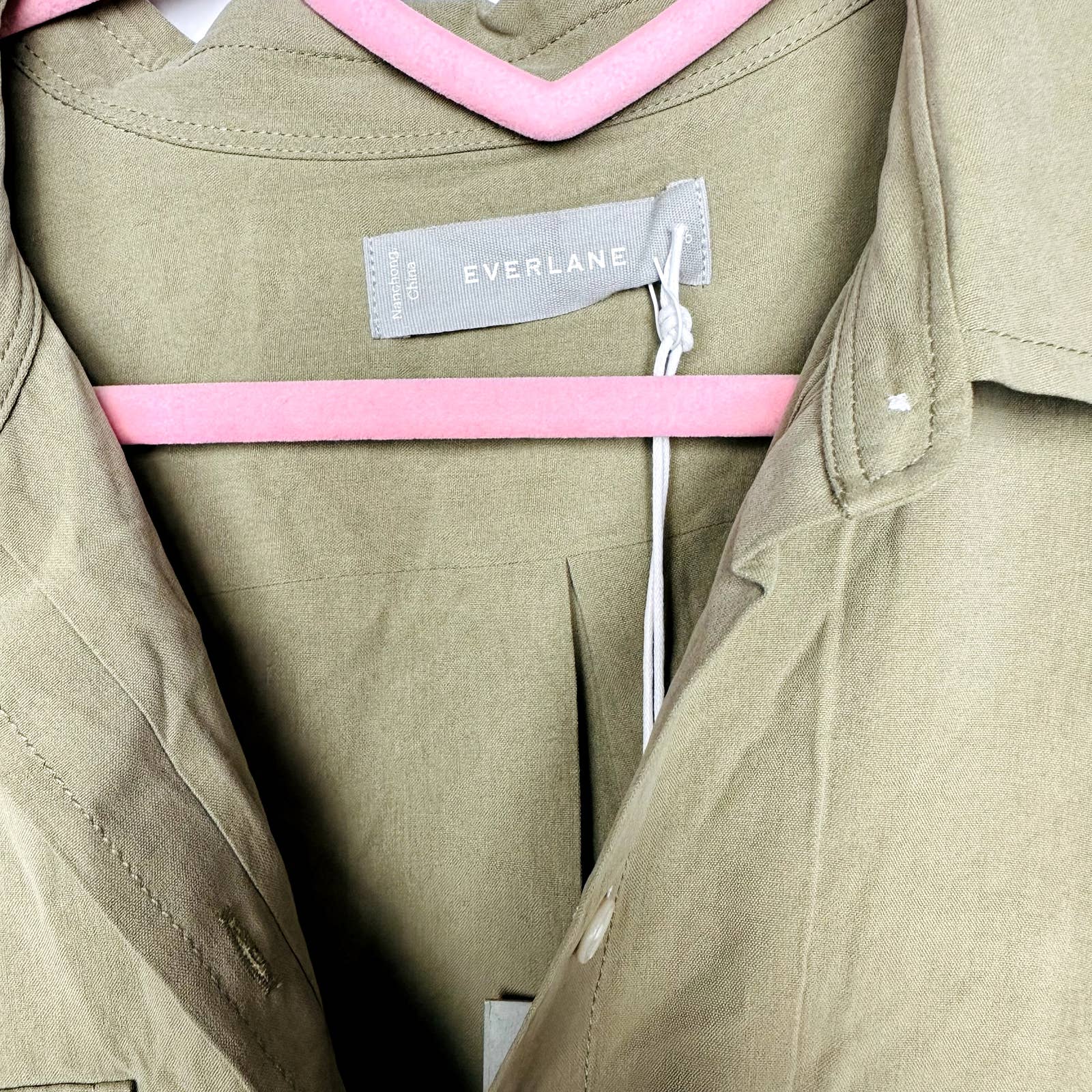 Everlane NWT The Washable Silk Relaxed Button Down Tunic Shirt Green Plus Sz 16