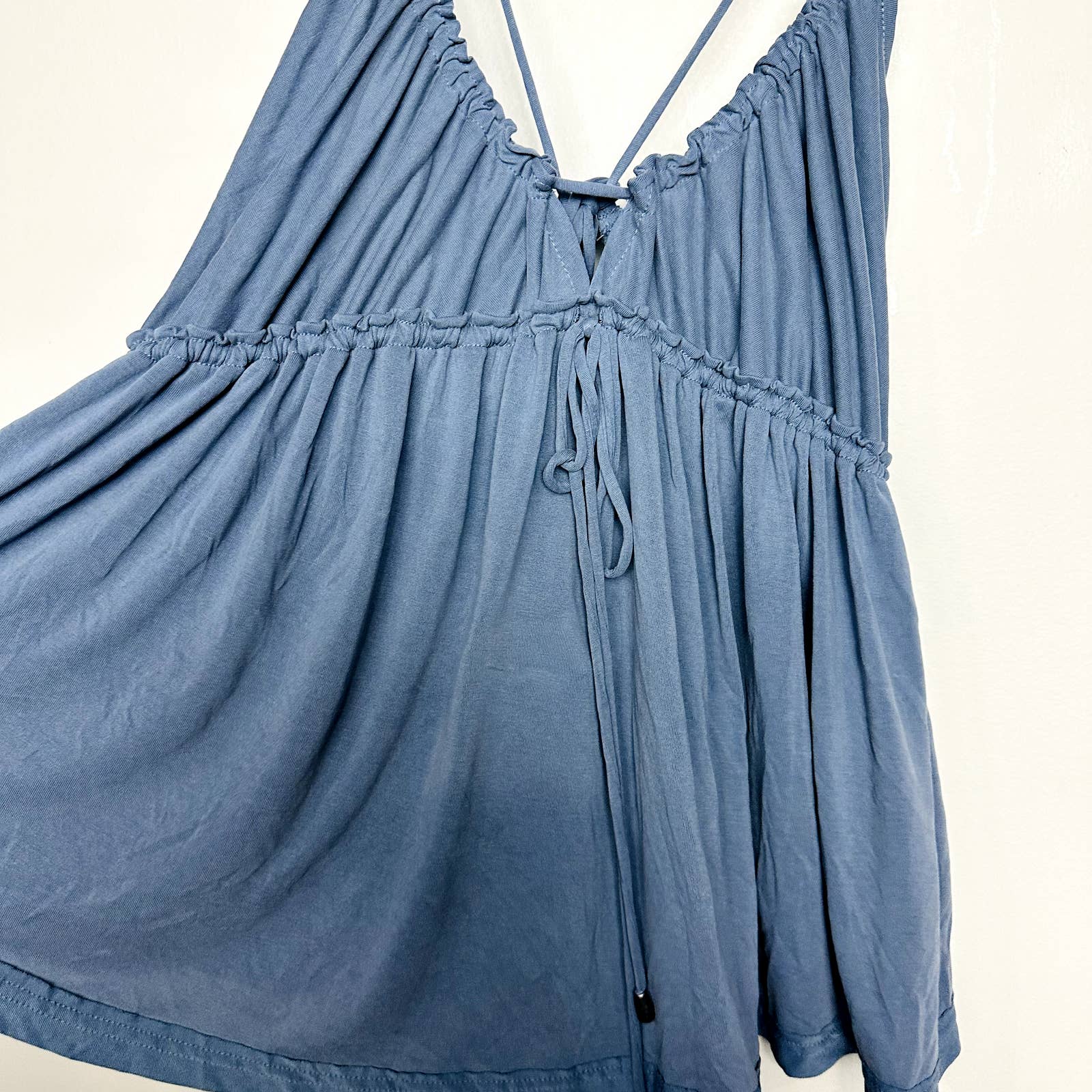 Free People Sundrop  Strappy Babydoll Ruffle Boho Tank Top Blue Size XSmall