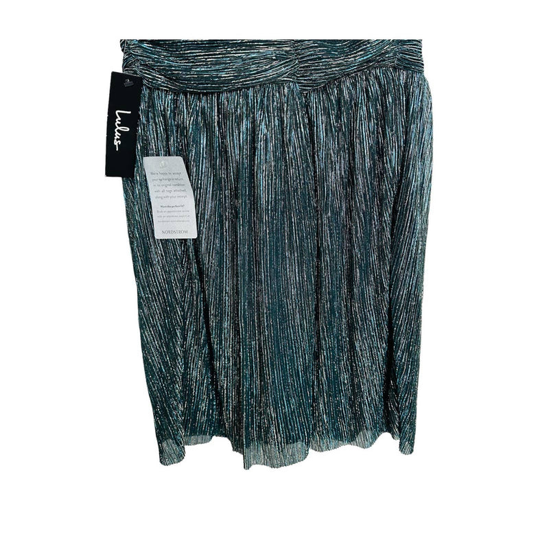 Lulus NWT Ailey Plunge V-Neck Metallic Skater Dress Gold & Teal