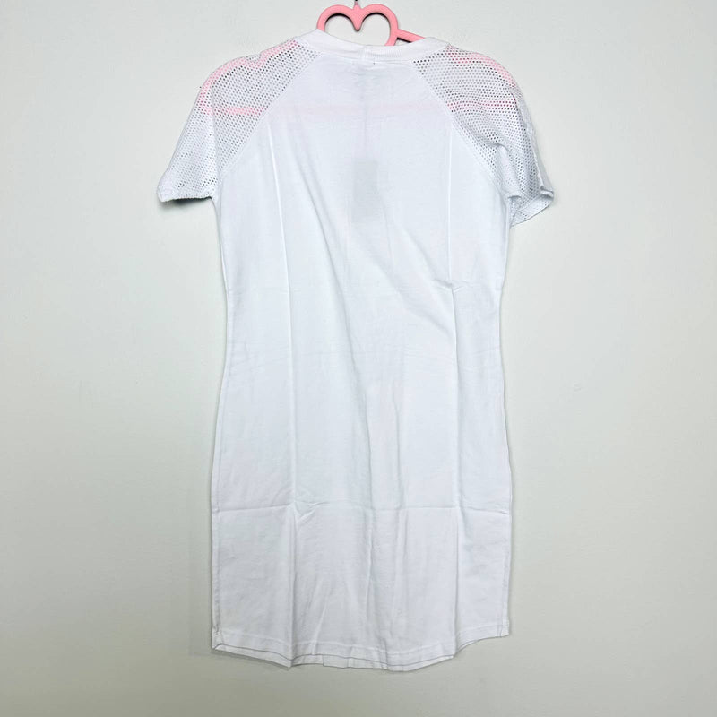 Monrow NWT Mesh Mix Short Sleeve Crew Neck Shirt Dress White Size Small HD0364