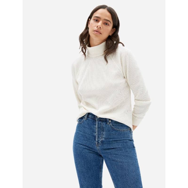 Everlane NWT The Organic Cotton Turtleneck Waffle Tee Shirt Canvas Size Small