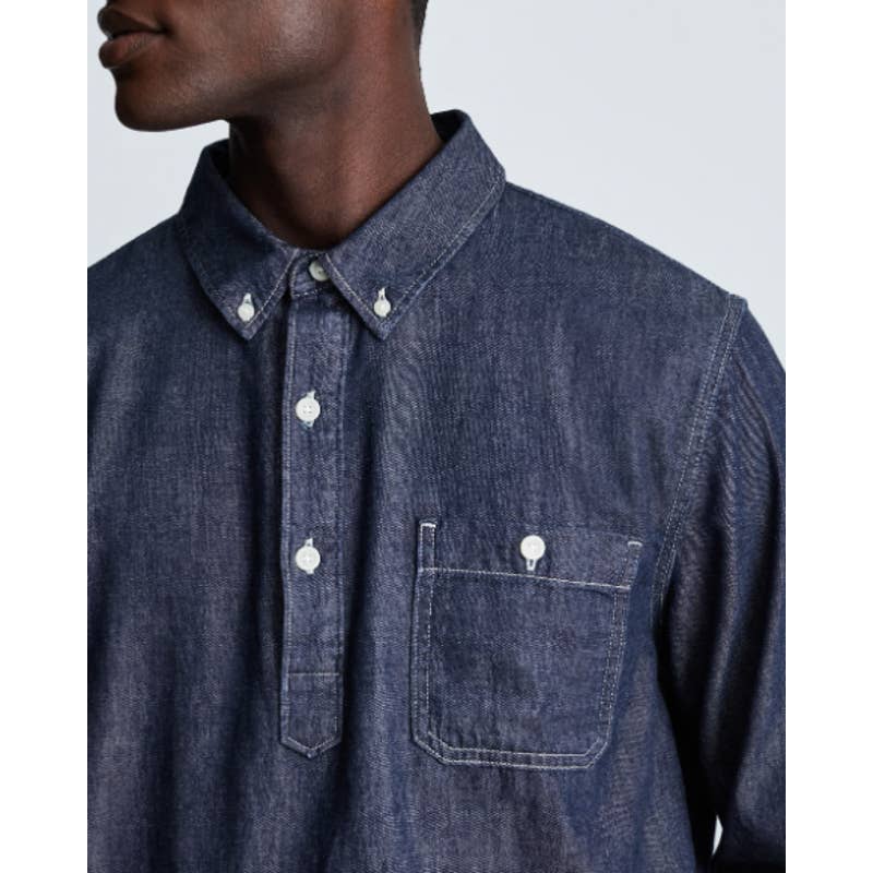 Everlane NWT The Denim Popover Button Front Pullover Shirt Dark Indigo Sz Large