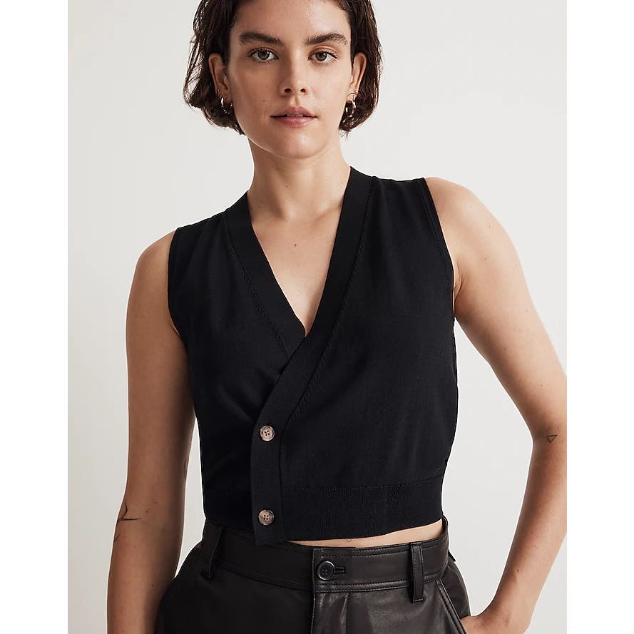 Madewell NWT Black Asymmetric-Button Sweater Vest Size 2XS
