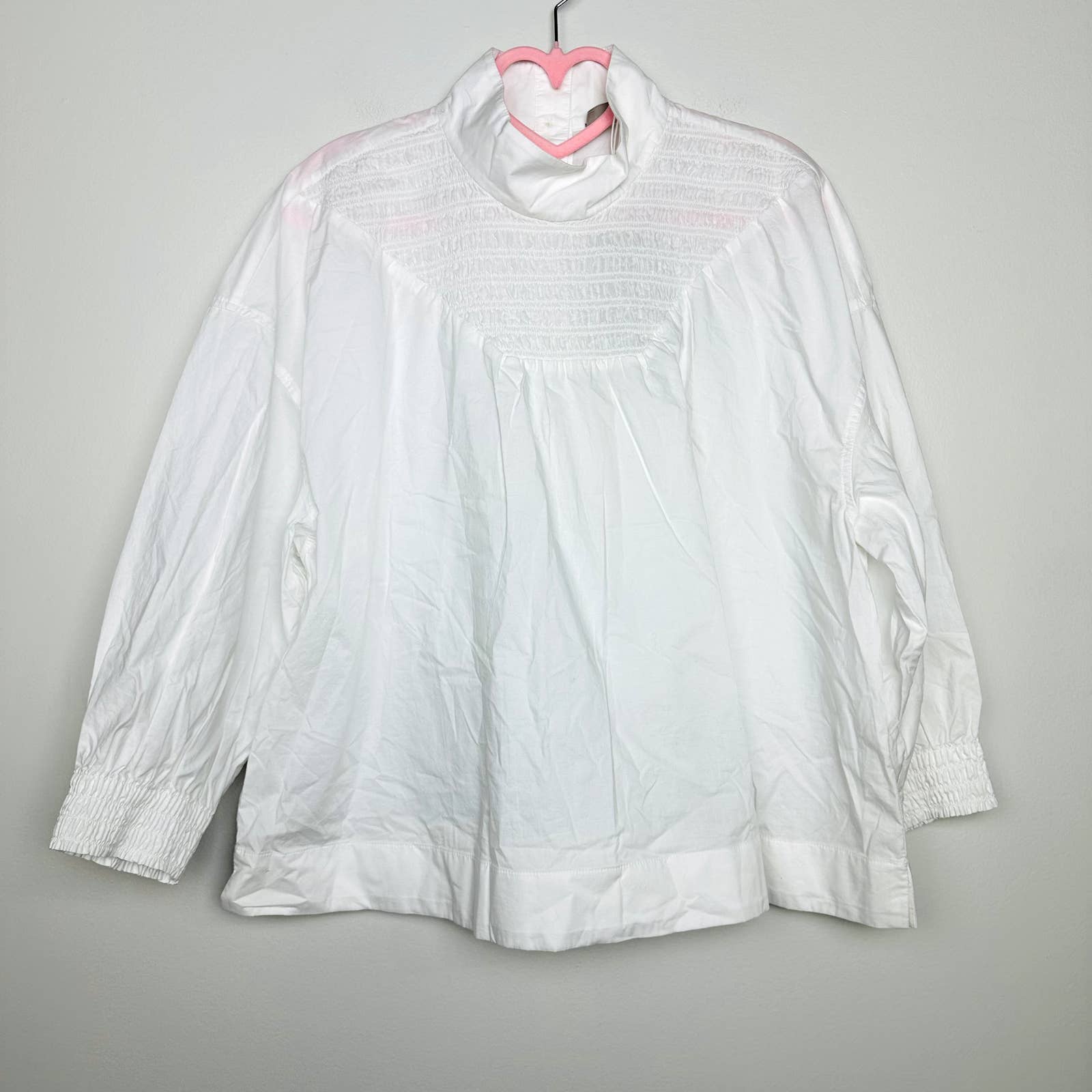 Everlane NWT The Funnel Neck Smock Classic Button Back Top Blouse White Sz Large