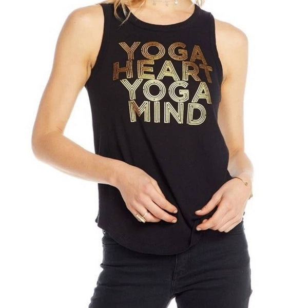 Chaser NWT Yoga Heart Yoga Mind Crew Neck Muscle Tee Tank Top Black Size Small
