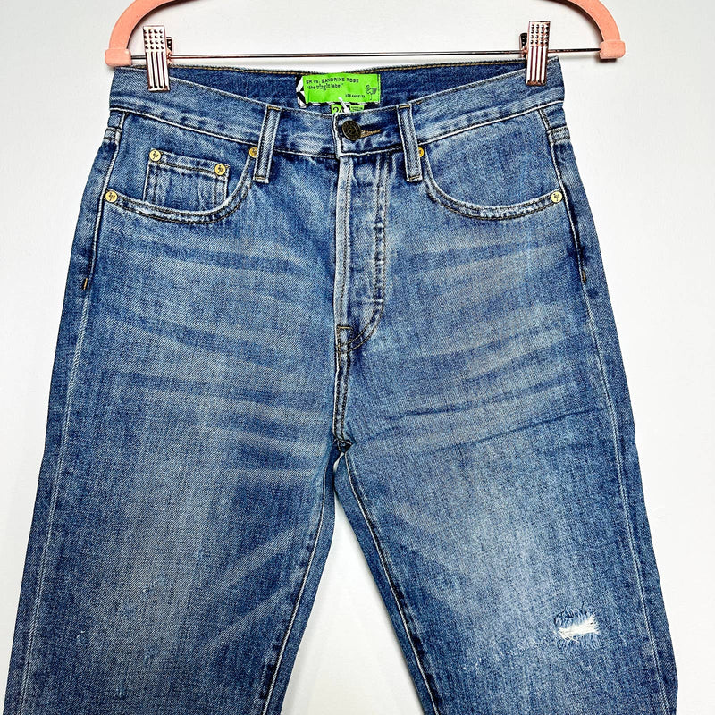 Free People X Sandrine Rose NWT Distressed Raw Hem Bermuda Shorts Blue Size 24