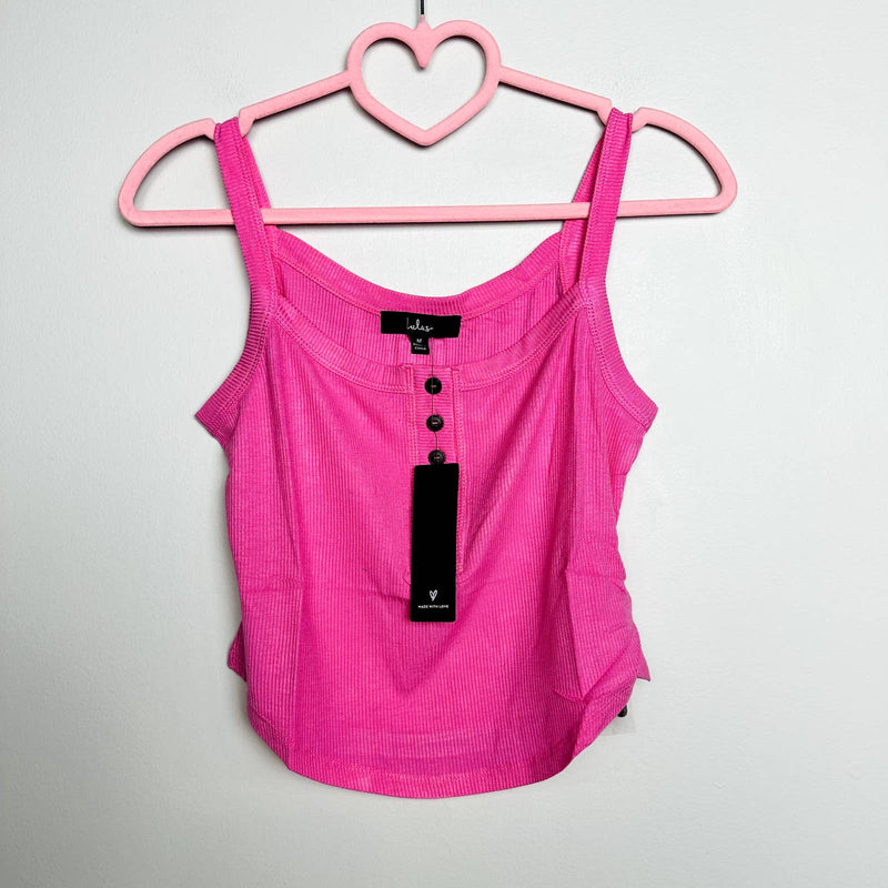 Lulus NWT Simply The Best Button-Front Ribbed Knit Henley Tank Top Pink