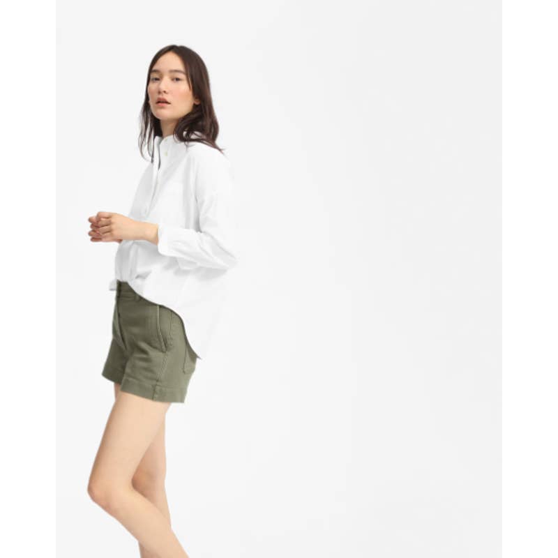 Everlane NWT The Poplin Collarless Popover Pocket Pullover Shirt White Size 00