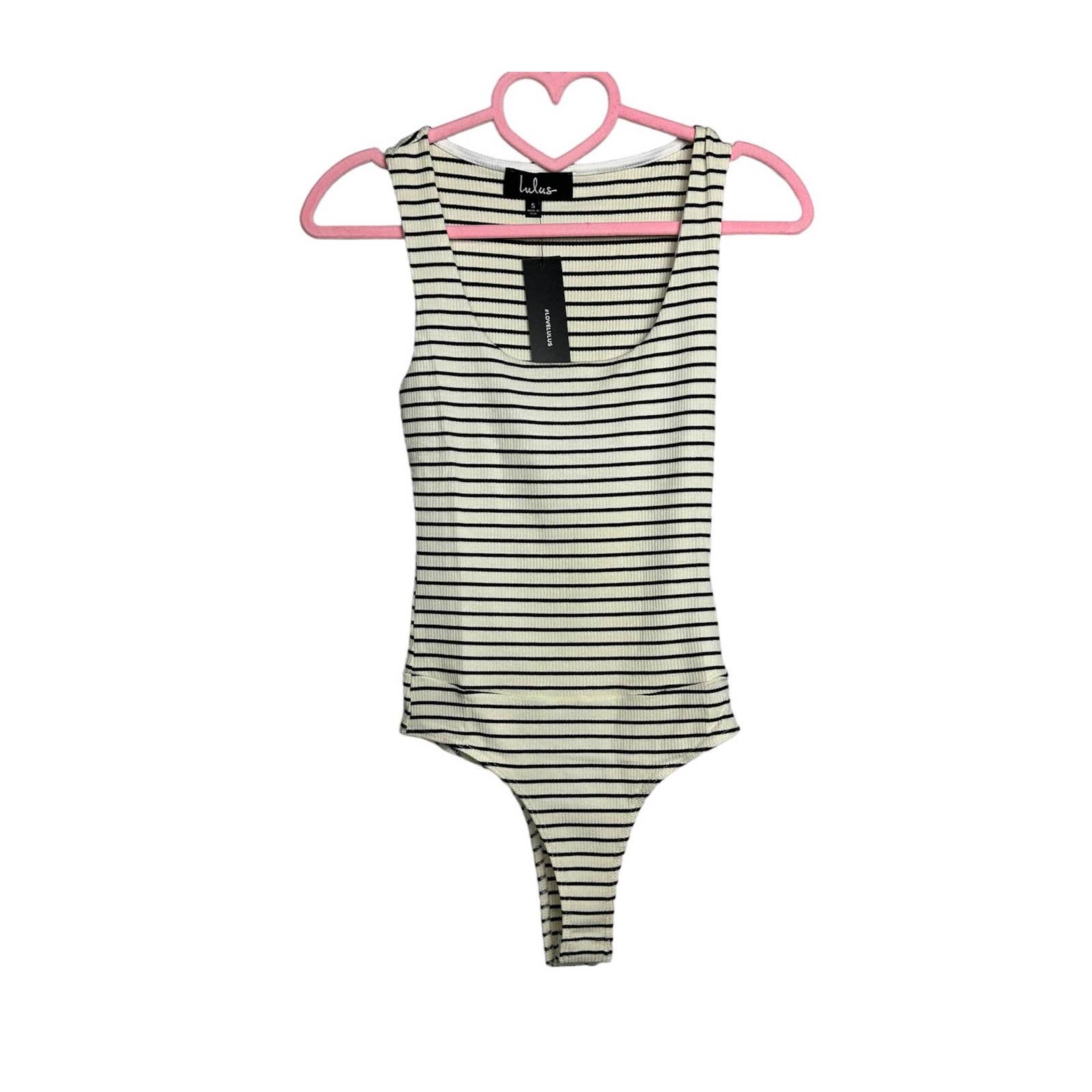 Lulus NWT Square'd You Go Striped Ribbed Square Neck Bodysuit White Size Small