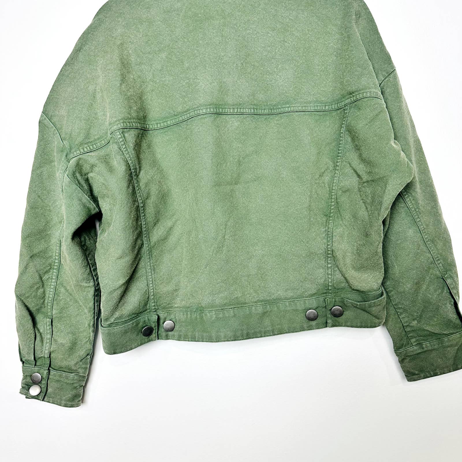 Chaser NWT Snap Button Oversized Dolman Canvas Cropped Jacket Army Green Small