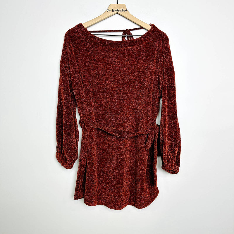 Lulu's NWOT Scoop Neck Balloon Long Sleeve Tie Chenille Knit Sweater dress Small
