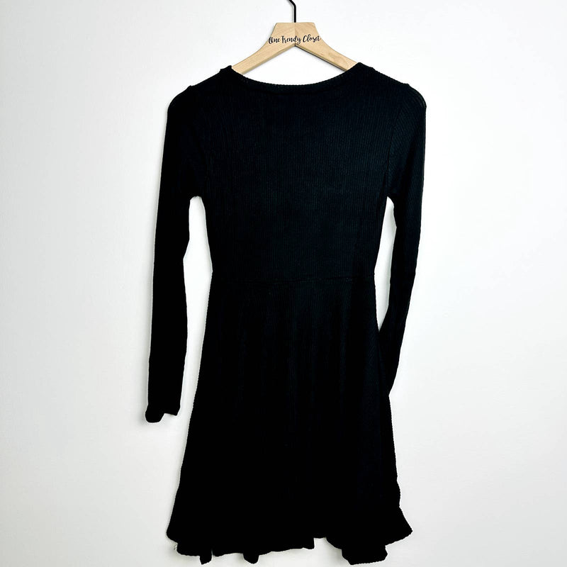 Lulus NWT Fit & Fair Ribbed Knit Long Sleeve Skater Mini Dress Black