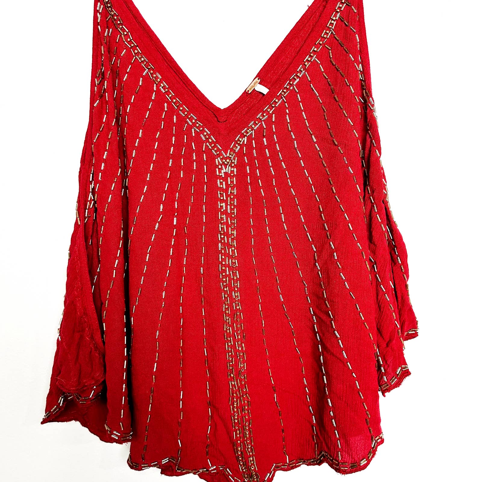 Free People Free Fly Embellished Beads Flowy Camisole Tank Top Red Size XS