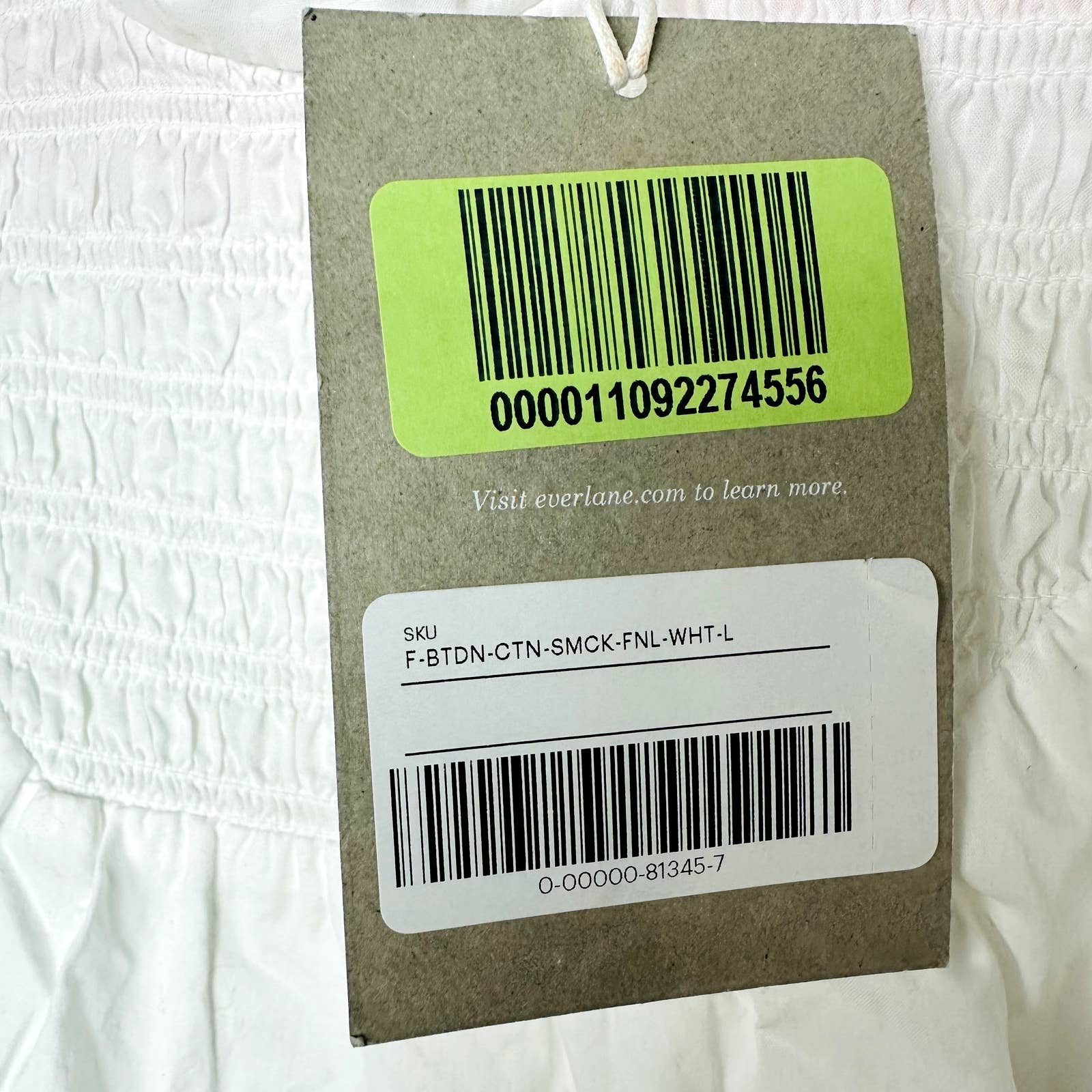 Everlane NWT The Funnel Neck Smock Classic Button Back Top Blouse White Sz Large
