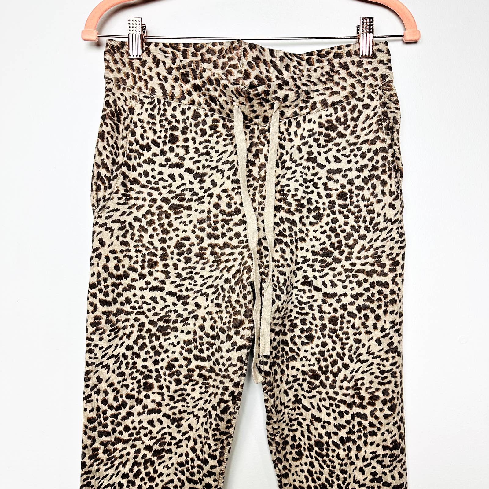 Monrow NWT Mini Leopard Sporty Drawstring Pull-On Jogger Sweatpants Brown Sz XS