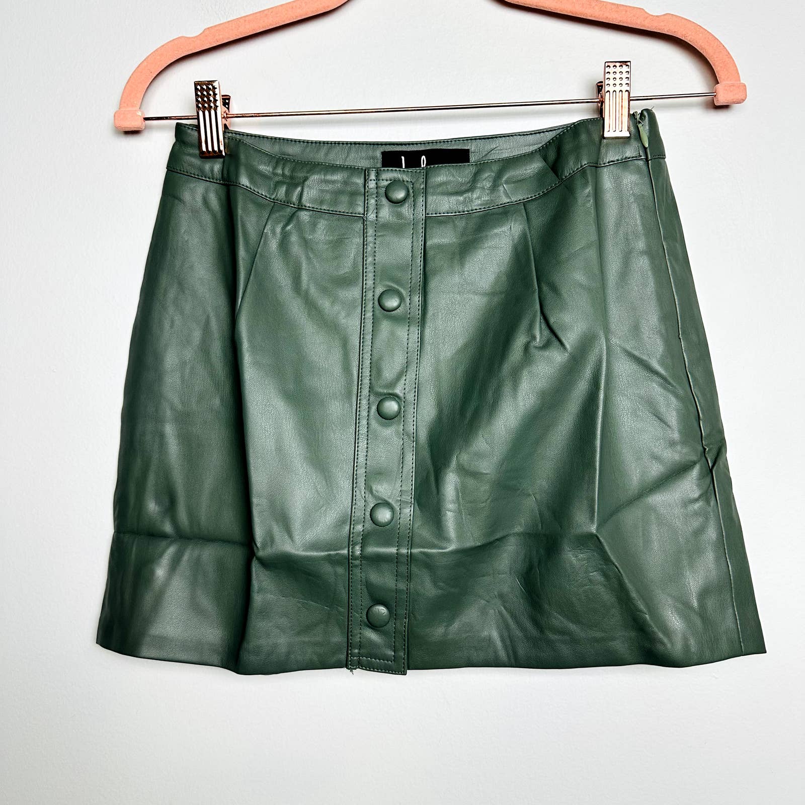 Lulus NWT Most Fab Vegan Leather Button-Front A-Line Mini Skirt Olive