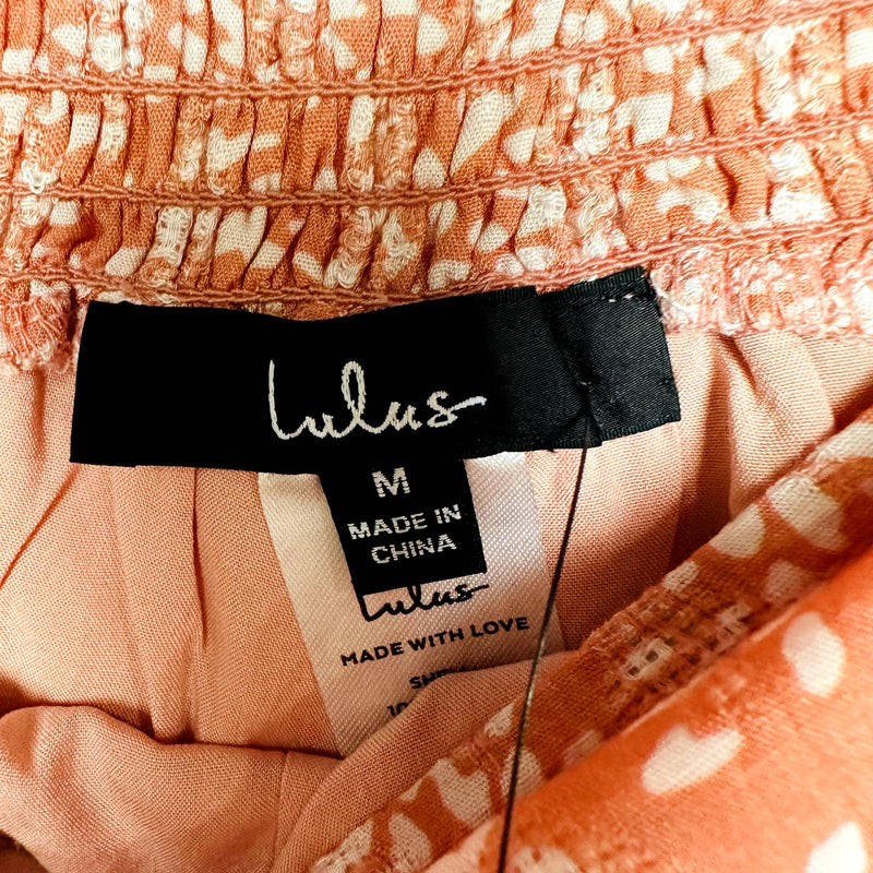 Lulus NWT Most Perfect Day Geometric Print Knot Tie-Front Shorts Coral Sz Medium