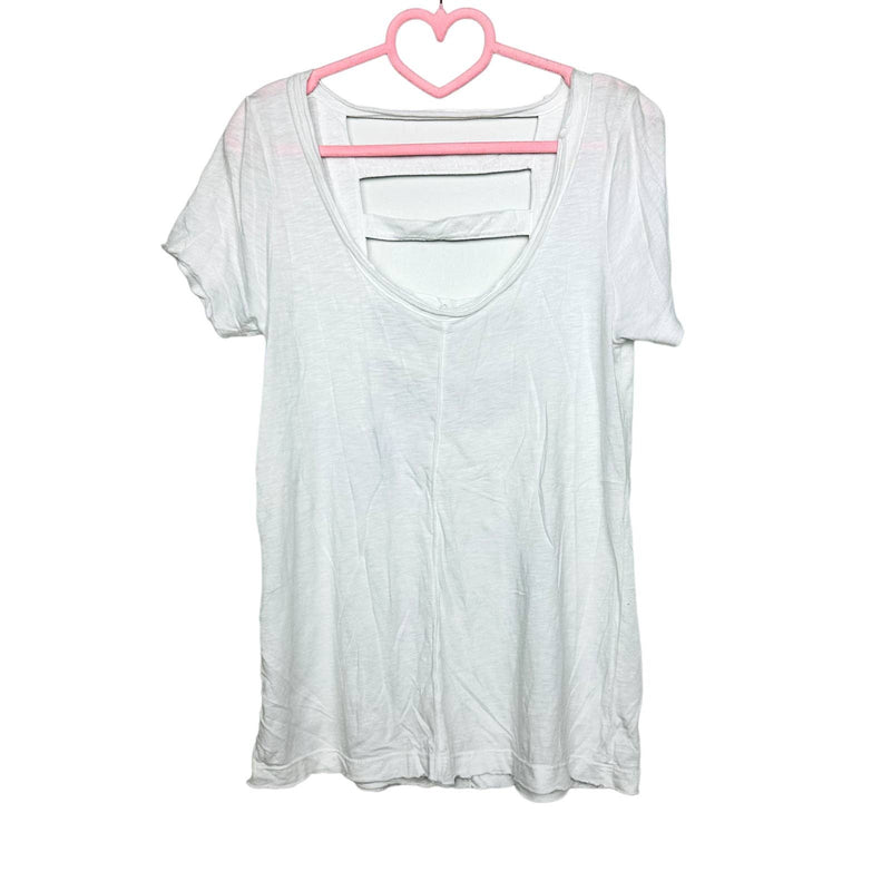 Chaser NWT Scoop Neck Strap Back Raw Edge Short Sleeve Casual Top White Sz Small
