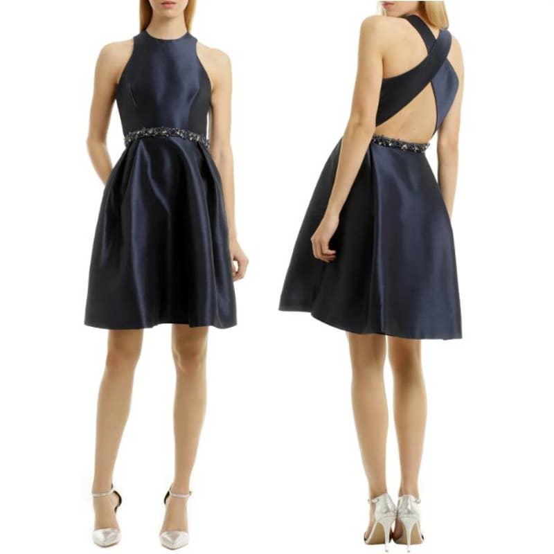 ML Monique Lhuillier We Belong Together A-Line Cocktail Dress Navy Size 2