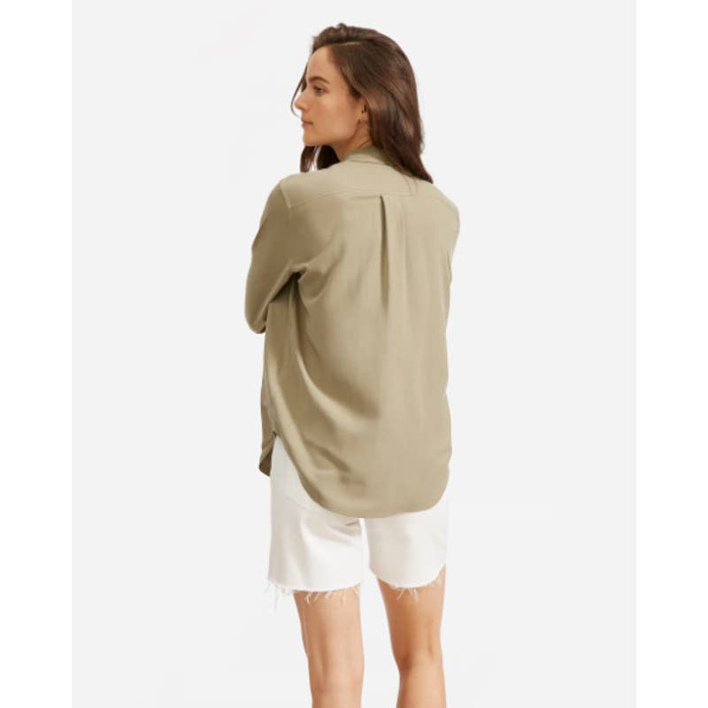Everlane NWT The Washable Silk Relaxed Button Down Tunic Shirt Green Plus Sz 16