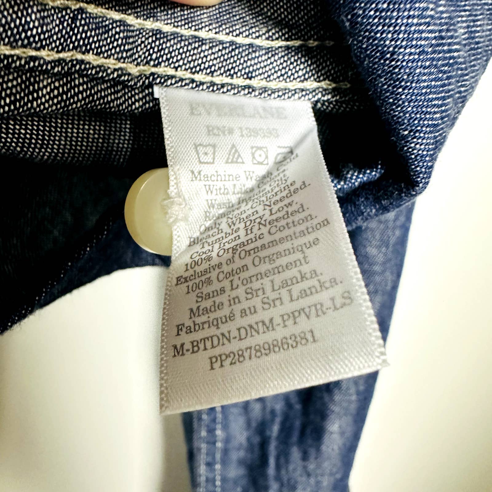 Everlane NWT The Denim Popover Button Front Pullover Shirt Dark Indigo Sz Large