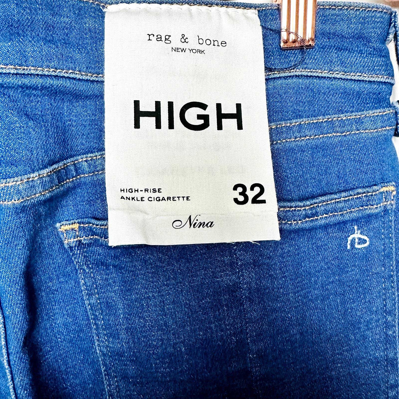 rag & bone NWT Nina High-Rise Ankle Cigarette Cropped Denim Jeans Indigo Size 32