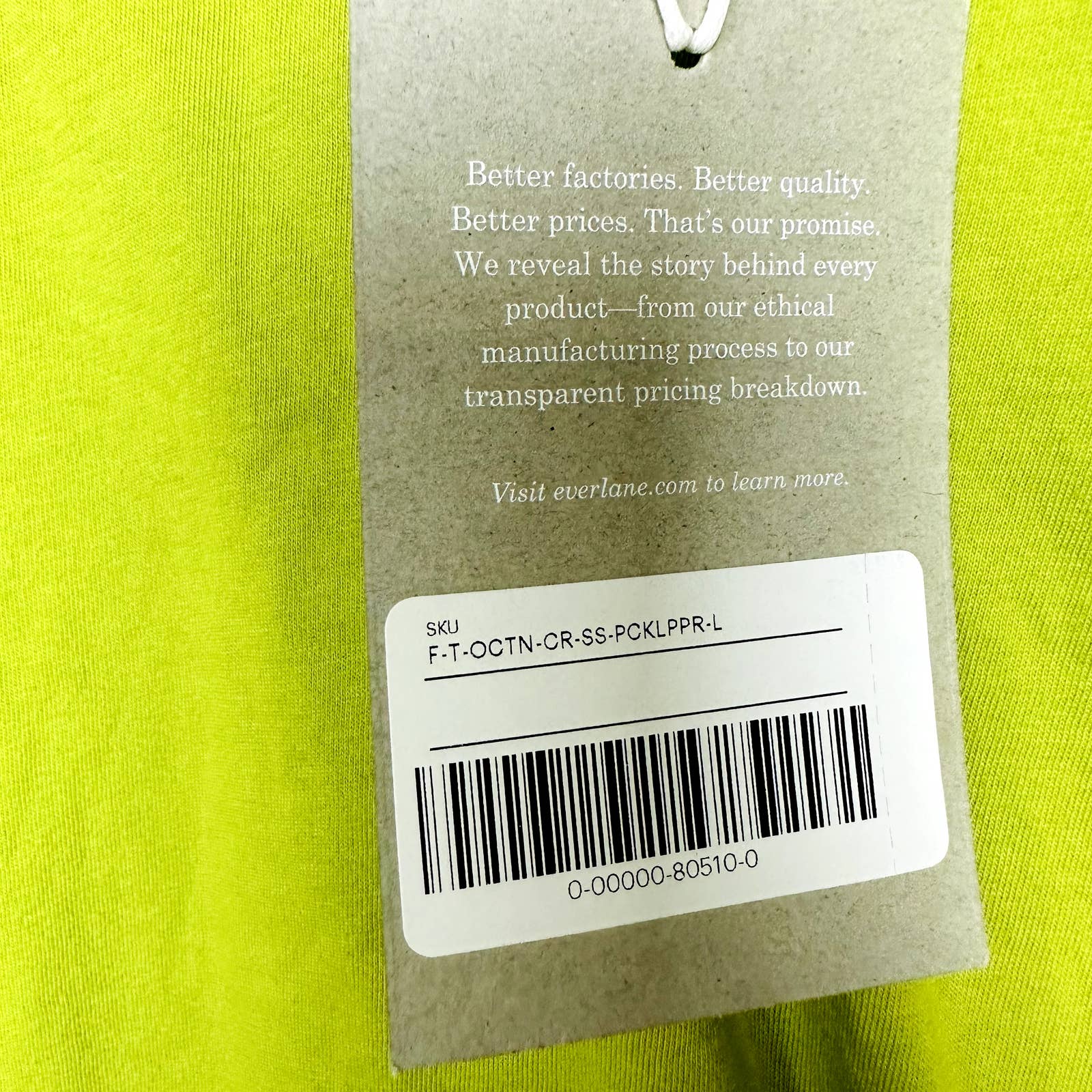 Everlane NWT The Organic Cotton Crew Neck Short Sleeve Classic Tees Lime Large