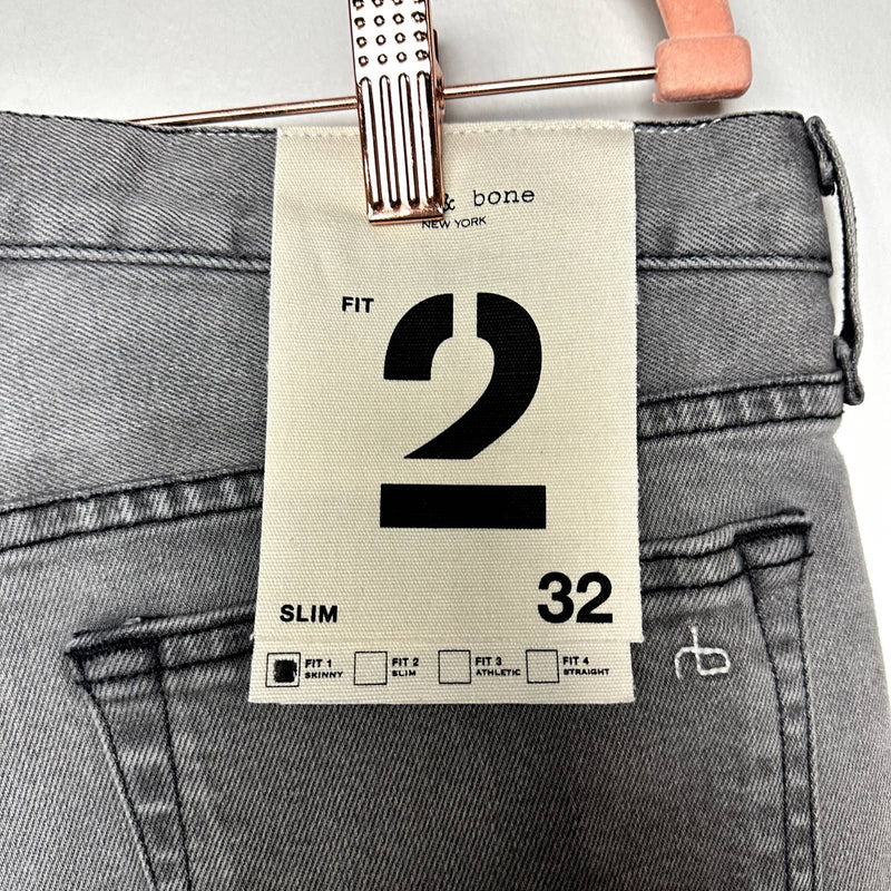 rag & bone NWT Fit 2 Slim Classic Button Fly Stretch Denim Skinny Jeans Greyson