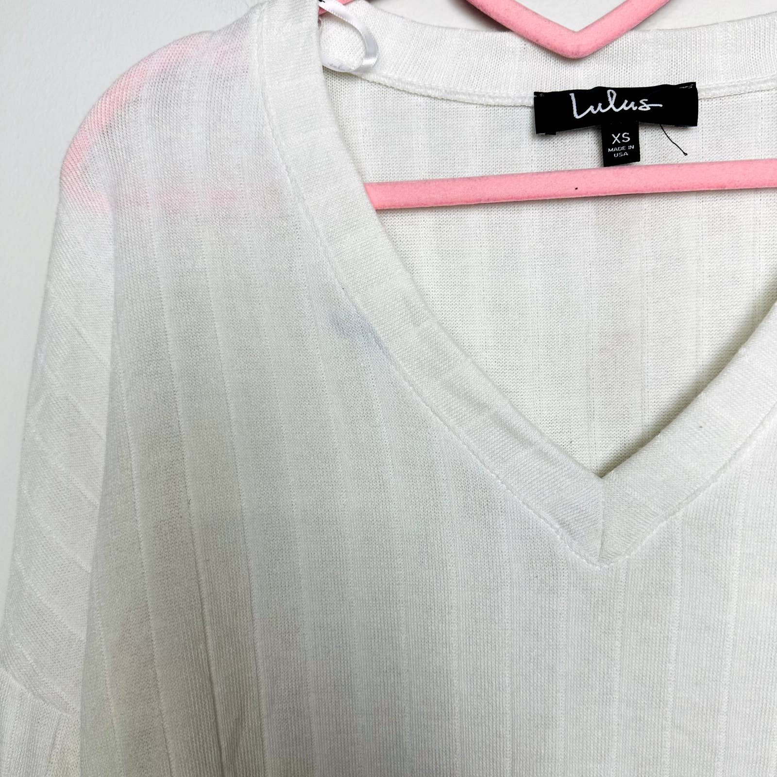 Lulus NWOT Wide Rib V-Neck Dropped Sleeve Oversized Cropped Top White Size XS