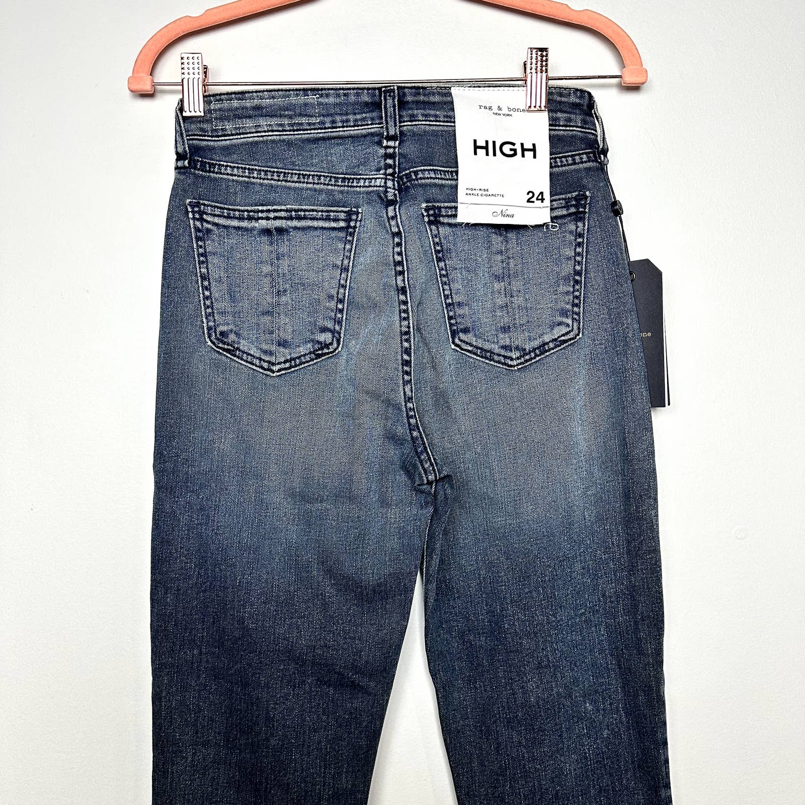 rag & bone NWT Nina High-Rise Slim Fit Cigarette Ankle Denim Jeans Ziggy Size 24