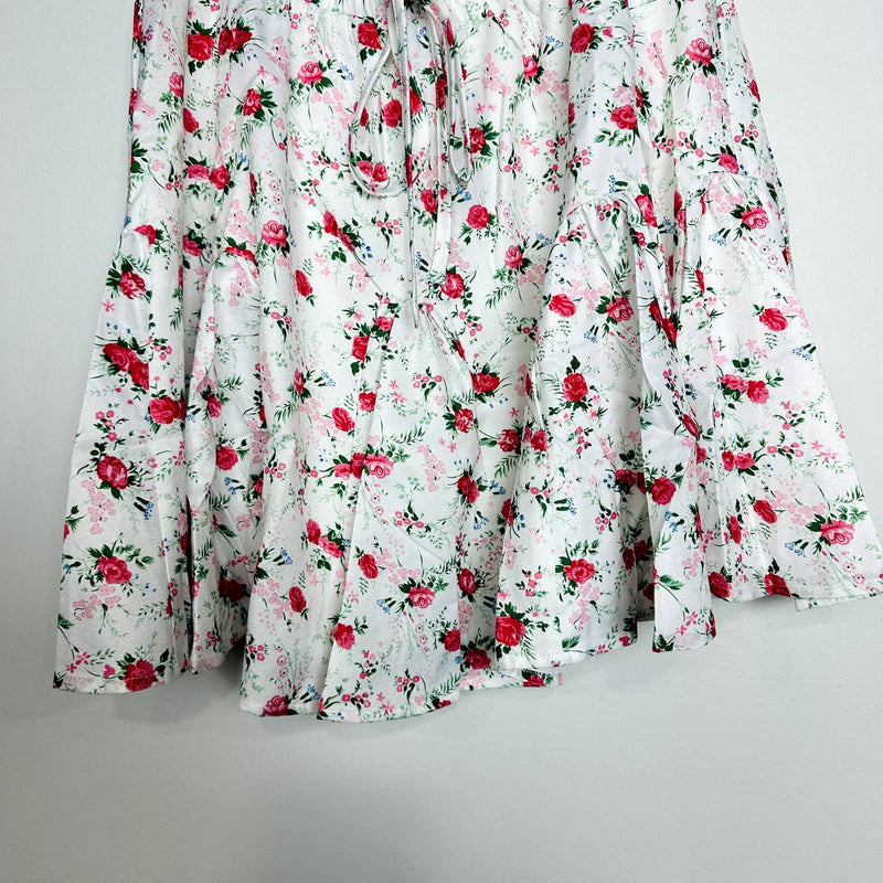 Lulus NWT Cute Factor Floral Print Tiered Woven A-Line Mini Skirt White